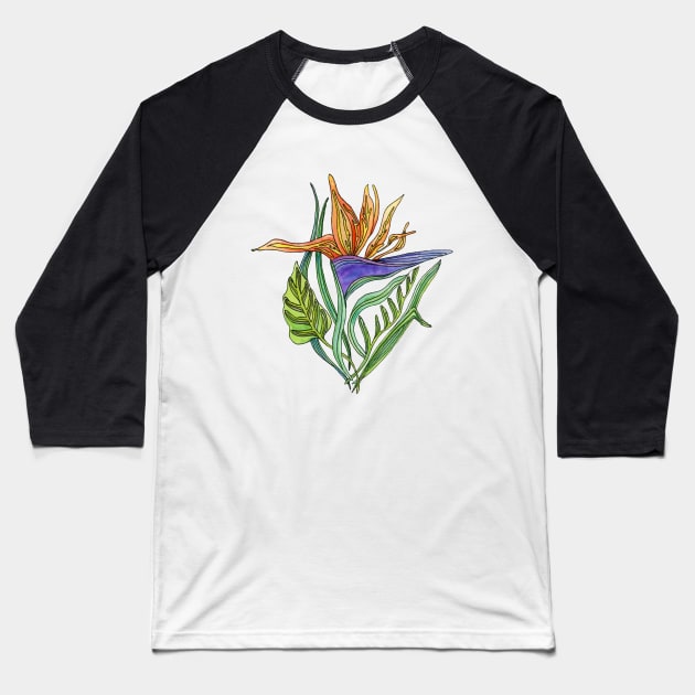 Bird of Paradise Watercolor Baseball T-Shirt by BonnieSales